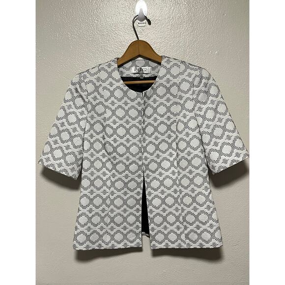 Women's Kasper White Black Textured Open Front Dress Jacket Blazer Coat Size 4 - Picture 1 of 4